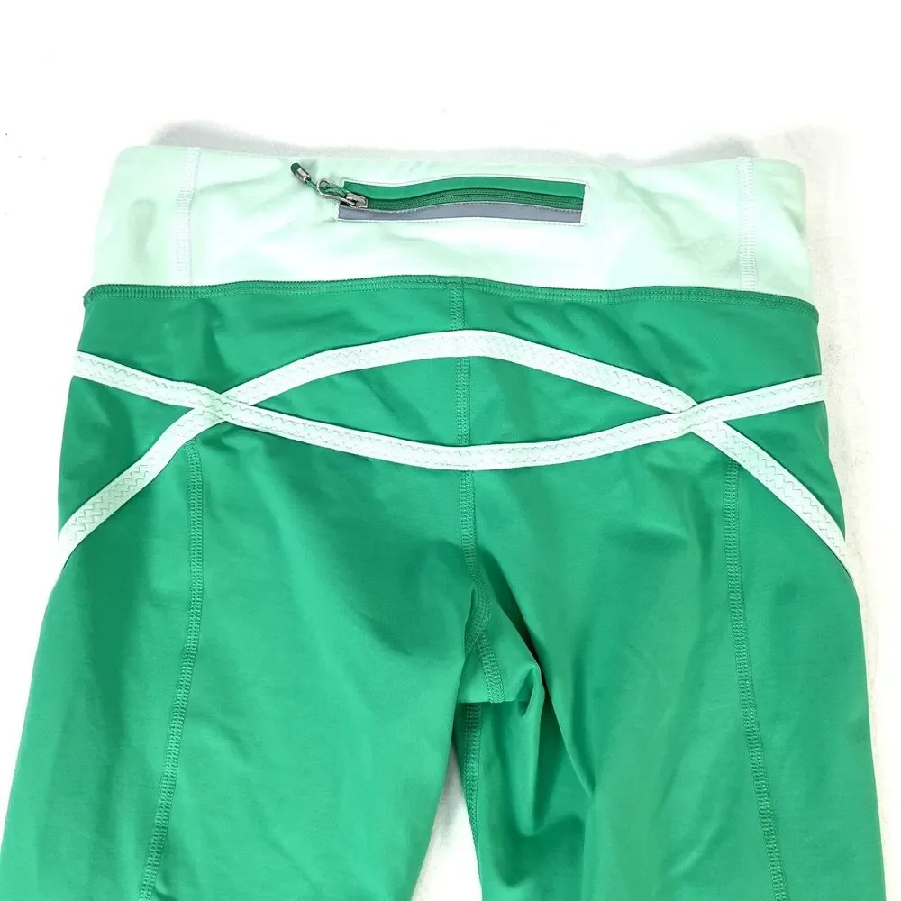 Lululemon 4 Very Green/Fresh Teal Run Pace Crop Yoga Pants Women’s Size 4 W6941S